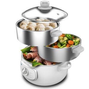 cecotec vapovita steelpot vaporera multifuncional 1300w cocina saludable recipientes de acero inoxidable capacidad de 10l tiempo ajustable apagado automatico color blanco