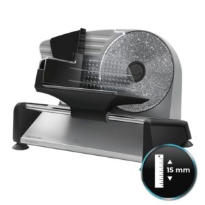cecotec rock’ncut twin cortafiambres de 180w 2 discos de 190mm antiadherente grosor hasta 15mm acabados en acero inoxidable base con ventosas proteccion para manos 40x23x26cm color negro
