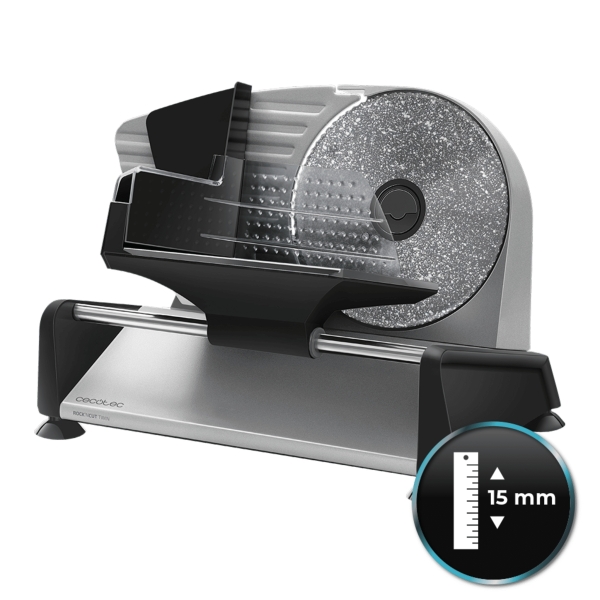 cecotec rock’ncut twin cortafiambres de 180w 2 discos de 190mm antiadherente grosor hasta 15mm acabados en acero inoxidable base con ventosas proteccion para manos 40x23x26cm color negro