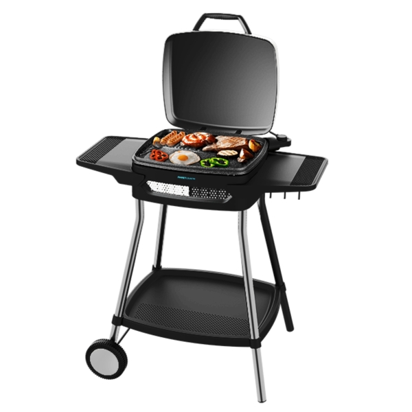 cecotec perfectcountry 2000 easymove barbacoa electrica 2000w antiadherente tapa abatible y regulable bandeja recogegrasas patas de acero asa de tacto frio color negro