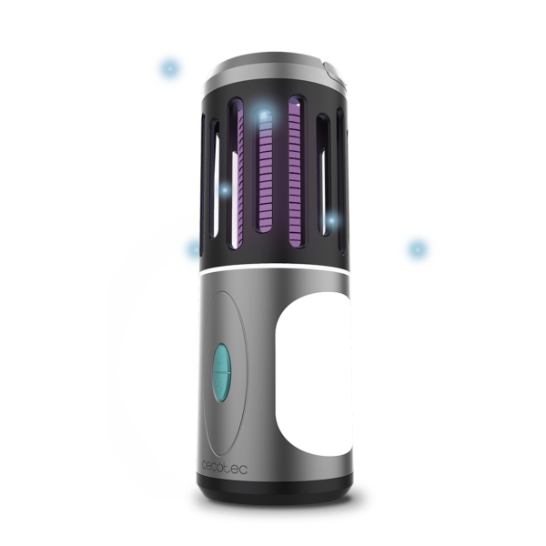 cecotec byefly 3000 go mata mosquitos 3 en 1 potencia de 5w bateria 1800mah resistente al agua ipx4 luz lateral y linterna incluye gancho compacto y portatil color gris