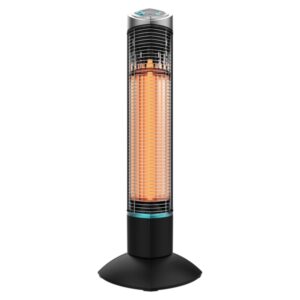 cecotec readywarm 1000 power tower estufa halogena de torre para exterior 1000w proteccion ip55 oscilacion 90º 2 niveles de calor temporizador hasta 4h mando a distancia color negro
