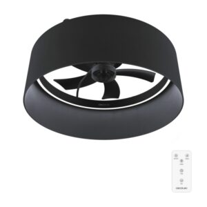 cecotec energysilence lampaero 650 black design ventilador de techo con 5 aspas y luz 20w tulipa de tela 3 tonos led temporizador 6 velocidades modo invierno color negro