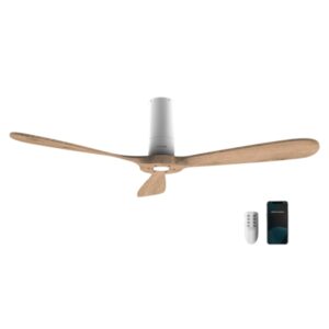 cecotec energysilence 5500 white aqua connected ventilador de techo de 3 aspas 40w diametro de 52" wi fi ip44 6 velocidades temporizador modo invierno color madera claro