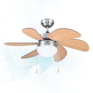 cecotec energysilence aero 350 ventilador de techo con 6 aspas reversibles y luz 50w funcionamiento silencioso modo invierno/verano 3 velocidades aspas de madera clara acero inoxidable