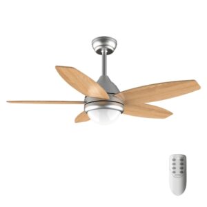 cecotec energysilence aero 495 ventilador de techo con 5 aspas reversibles de madera clara y luz led 55w diametro de 42" mando a distancia temporizador 3 velocidades acero inoxidable