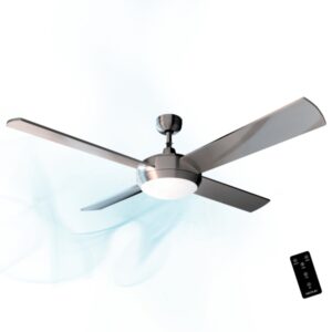 cecotec energysilence aero 570 ventilador de techo con 4 aspas y luz led integrada 60w diametro de 52" mando a distancia temporizador 3 velocidades modo invierno/verano acero inoxidable