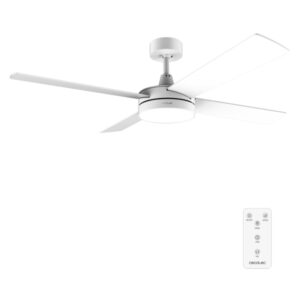 cecotec energysilence aero 5200 white line ventilador de techo con 4 aspas y luz led integrada 65w diametro de 52" mando a distancia temporizador 3 velocidades modo invierno color blanco