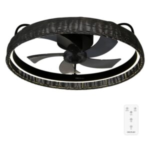 cecotec energysilence lampaero 600 black design ventilador de techo con 5 aspas de 17" y luz led 20w led con 3 tonos tulipa de mimbre temporizador modo invierno 6 velocidades color negro