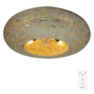 cecotec energysilence lampaero 600 natural wicker ventilador de techo con 5 aspas y luz 20w tulipa de yute lampara con 3 tonos temporizador 3 velocidades modo invierno color madera claro