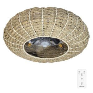cecotec energysilence lampaero 650 natural wicker ventilador de techo con 5 aspas y luz 20w tulipa de yute lampara con 3 tonos temporizador 3 velocidades modo invierno color madera claro