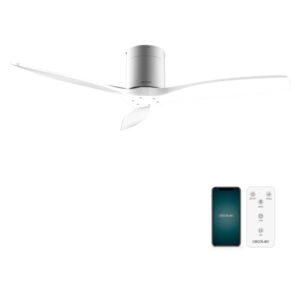 cecotec energysilence aero 5500 aqua ironwhite connected ventilador de techo de 3 aspas 40w diametro de 52" wi fi ip44 6 velocidades temporizador modo invierno color blanco