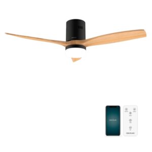 cecotec energysilence aero 5600 aqua black and whitewood connected ventilador de techo con 3 aspas y luz led 40w diametro 52" wifi proteccion ip44 temporizador 6 velocidades color negro