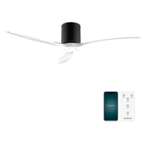 cecotec energysilence aero 5500 aqua blackandwhite connected ventilador de techo de 3 aspas 40w diametro de 52" proteccion ip44 temporizador modo invierno color blanco y negro