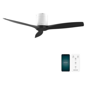 cecotec energysilence aero 5500 aqua whiteandblack connected ventilador de techo de 3 aspas 40w diametro de 52" proteccion ip44 temporizador modo invierno color negro y blanco