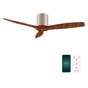 cecotec energysilence aero 5500 aqua golddarkwood connected ventilador de techo de 3 aspas 40w diametro de 52" wi fi ip44 temporizador 6 velocidades modo invierno color gris metalizado