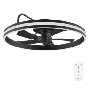 cecotec energysilence lampaero 650 flowlight ventilador de techo con 5 aspas y luz 20w aro led con 3 tonos diametro de 22" 6 velocidades temporizador modo invierno color negro