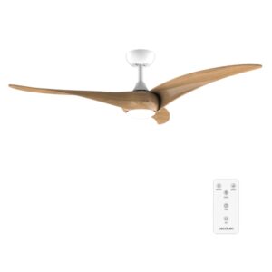 cecotec energysilence aero 5295 whitewood ventilador de techo con 3 aspas de madera y luz 40w diametro de 54" 3 tonos led temporizador 6 velocidades modo invierno color blanco