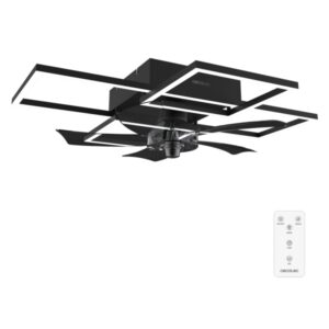 cecotec energysilence lampaero 690 flowlight ventilador de techo con 5 aspas y luz 20w estilo geometrico moderno 3 tonos led temporizador 3 velocidades modo invierno color negro