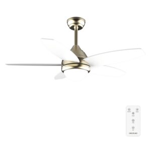cecotec energysilence aero 4200 goldwhitewood ventilador de techo con 5 aspas y luz 53w diametro de 42" 3 tonos led temporizador 3 velocidades modo invierno color blanco y dorado