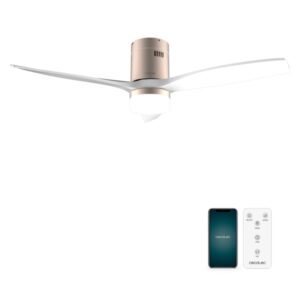cecotec energysilence aero 5600 aqua goldwhite connected ventilador de techo con 3 aspas y luz 40w diametro de 52" led de 20w wi fi ip44 temporizador modo invierno color blanco