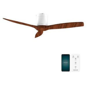 cecotec energysilence aero 5500 aqua whitedarkwood connected ventilador de techo de 3 aspas 40w diametro de 52" wi fi ip44 6 velocidades temporizador modo invierno color blanco