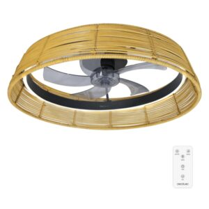cecotec energysilence lampaero 600 natural design ventilador de techo con 5 aspas y luz 20w tulipa de mimbre 3 tonos led temporizador 6 velocidades modo invierno color madera claro