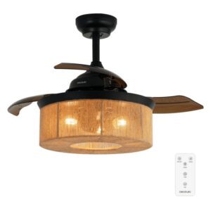 cecotec energysilence aero 3600 invisible natural style ventilador de techo con 3 aspas retractiles 25w 6 velocidades temporizador tulipa natural con cuerda modo invierno color negro