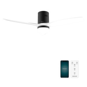 cecotec energysilence aero 5600 aqua blackandwhite connected ventilador de techo con 3 aspas y luz led 40w diametro de 52" wi fi ip44 temporizador modo invierno color blanco y negro
