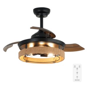 cecotec energysilence aero 3600 invisible natural design ventilador de techo con 3 aspas retractiles 25w 6 velocidades temporizador tulipa natural con cuerda modo invierno color negro