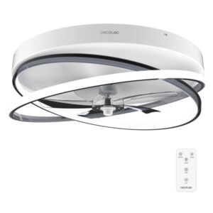 cecotec energysilence lampaero 600 flowlight ventilador de techo con 5 aspas y luz 20w aro led con 3 tonos diametro de 24" temporizador 3 velocidades modo invierno color blanco y negro