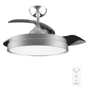 cecotec energysilence aero 4280 invisible steel ventilador de techo con luz 40w aspas retractiles 3 tonos diametro de 42" modo invierno 6 velocidades temporizador color gris