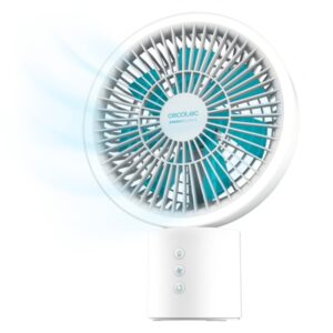 cecotec energysilence 8000 portable light desk ventilador de sobremesa inalabrico bateria de 8000mah oscilacion 360º 3 tonos led 4 velocidades inclinacion flexible cable color blanco