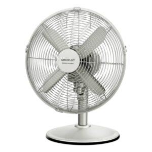 cecotec energysilence 610 steeldesk ventilador de sobremesa con 4 aspas 40w diametro 30cm 3 velocidades oscilacion automatica acabado en acero inoxidable base estable rejilla protectora