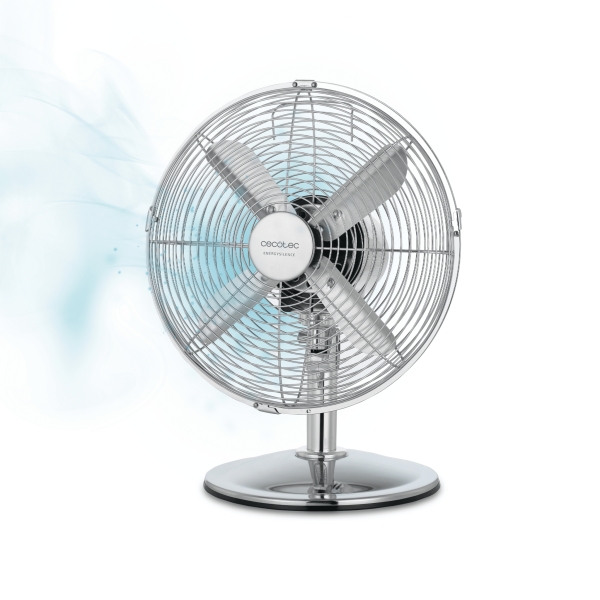 cecotec energysilence 620 retrodesk ventilador de sobremesa con 4 aspas potencia de 40w diametro 30cm 3 velocidades oscilacion automatica tecnologia silenciosa acabado en acero cromado