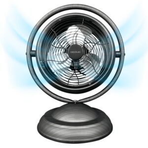 cecotec energysilence 1000 retrodesk wood ventilador de sobremesa con 3 aspas potencia de 20w diametro de 10" 3 velocidades inclinacion flexible elegante y minimalista color gris