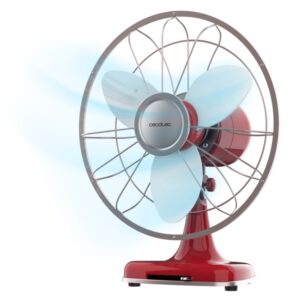 cecotec energysilence 1090 retrodesk design ventilador de sobremesa con 3 aspas de eva 40w diametro de 12" minimalista 3 velocidades oscilacion 80º inclinacion ajustable color rojo