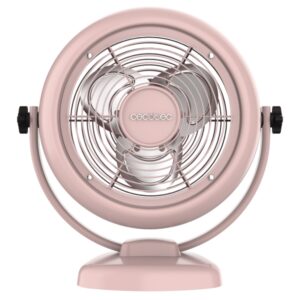 cecotec energysilence 800 retrodesk ventilador de sobremesa con 3 aspas 20w diametro de 20cm inclinacion ajustable 2 velocidades base estable rejilla protectora color rosa