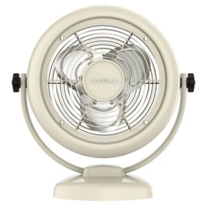 cecotec energysilence 800 retrodesk ventilador de sobremesa con 3 aspas 20w diametro de 20cm inclinacion ajustable 2 velocidades rejilla protectora base estable color beige