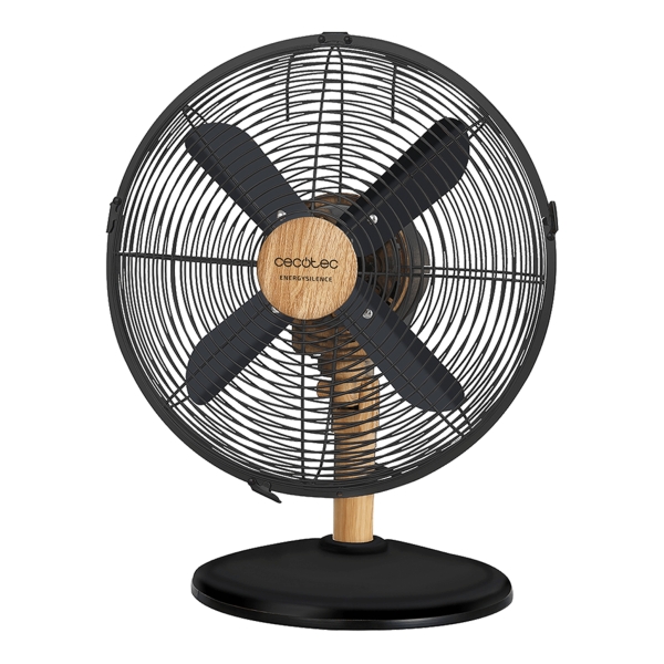 cecotec energysilence 600 wooddesk ventilador de sobremesa con 4 aspas 40w diametro de 30cm 3 velocidades oscilante acabado en madera base estable rejilla protectora color negro