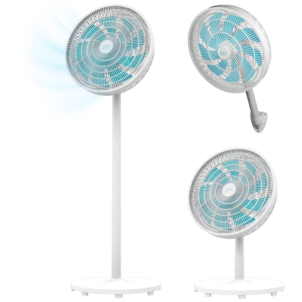 cecotec energysilence 550 ventilador de pie 3 en 1 con 9 aspas potencia de 60w diametro de 40cm 3 velocidades oscilacion 80º altura ajustable color blanco