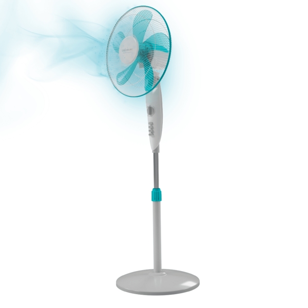 cecotec energysilence 520 power ventilador de pie con 5 aspas 50w diametro de 40cm temporizador 2h 4 velocidades oscilacion automatica altura ajustable de 110 hasta 130cm color blanco