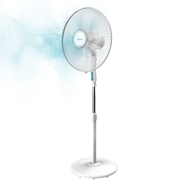 cecotec energysilence 600 max flow ventilador de pie con 6 aspas potencia de 70w diametro de 45cm motor de cobre 3 velocidades oscilacion 75º altura ajustable 50x43x152cm color blanco