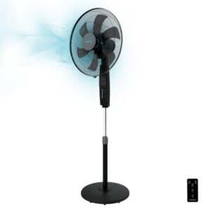 cecotec energysilence 610 max flow control ventilador de pie con 6 aspas 70w diametro de 45cm mando a distancia temporizador 7.5h 3 velocidades oscilacion 75º 50x43x152cm color negro