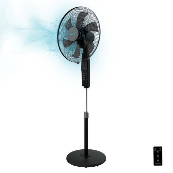 cecotec energysilence 610 max flow control ventilador de pie con 6 aspas 70w diametro de 45cm mando a distancia temporizador 7.5h 3 velocidades oscilacion 75º 50x43x152cm color negro