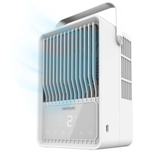 cecotec energysilence 500 deskchill smart climatizador portatil compacto deposito 500ml tactil luz led multicolor temporizador 3 velocidades de aire asa para transporte color blanco