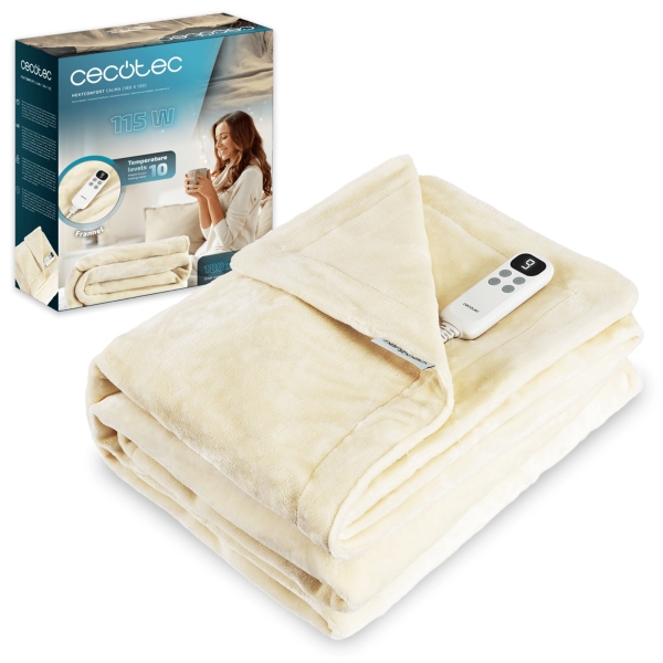 cecotec heatconfort calma manta electrica 115w apagado automatico 10 niveles de calor control lcd extraible lavable a maquina seguridad contra sobrecalentamiento 180x130cm color beige
