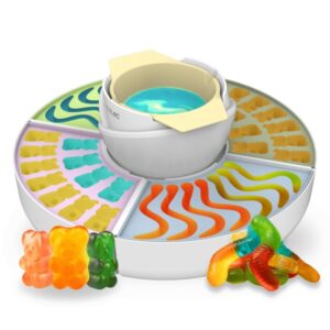 cecotec fun and sugar gummy maquina para hacer golosinas potencia de 40w fondue de chocolate incluye 4 moldes de silicona bandejas desmontables facil de limpiar color blanco