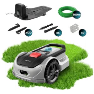 cecotec conga grasshopper 300 robot cortacesped inteligente cobertura hasta 300m2 adaptacion automatica a irregularidades altura regulable sensor de lluvia color negro y gris