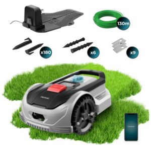 cecotec conga grasshopper 500 connected robot cortacesped inteligente cobertura de 500m2 adaptacion automatica a irregularidades resistente al agua y uv sensor de lluvia color negro y gris
